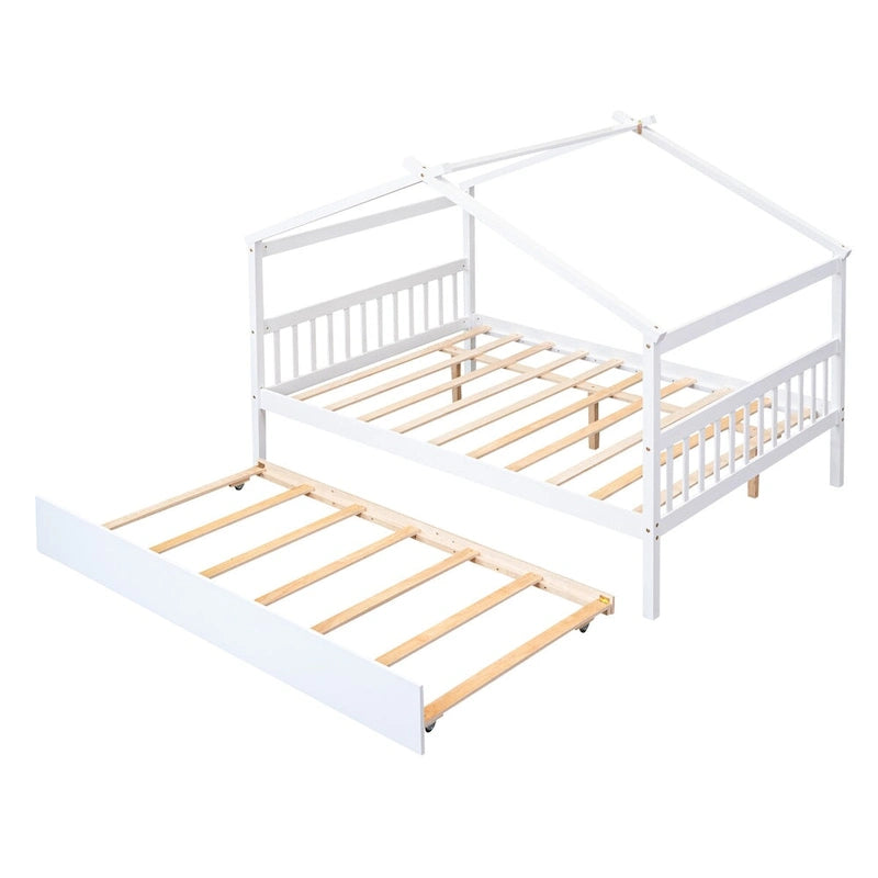 Wooden Full House Day Bed with Trundle
