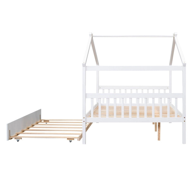 Wooden Full House Day Bed with Trundle