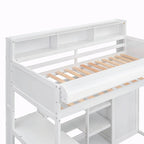 Wood Twin Size Loft Bed with Storage Shelves and Wardrobe