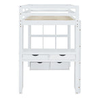 Full Size Loft Bed with Shelves, Drawers,Writing Desk and LED Light