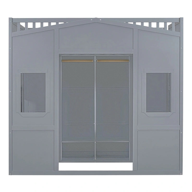 Full Size House Loft Bed With Ladder and Wardrobe