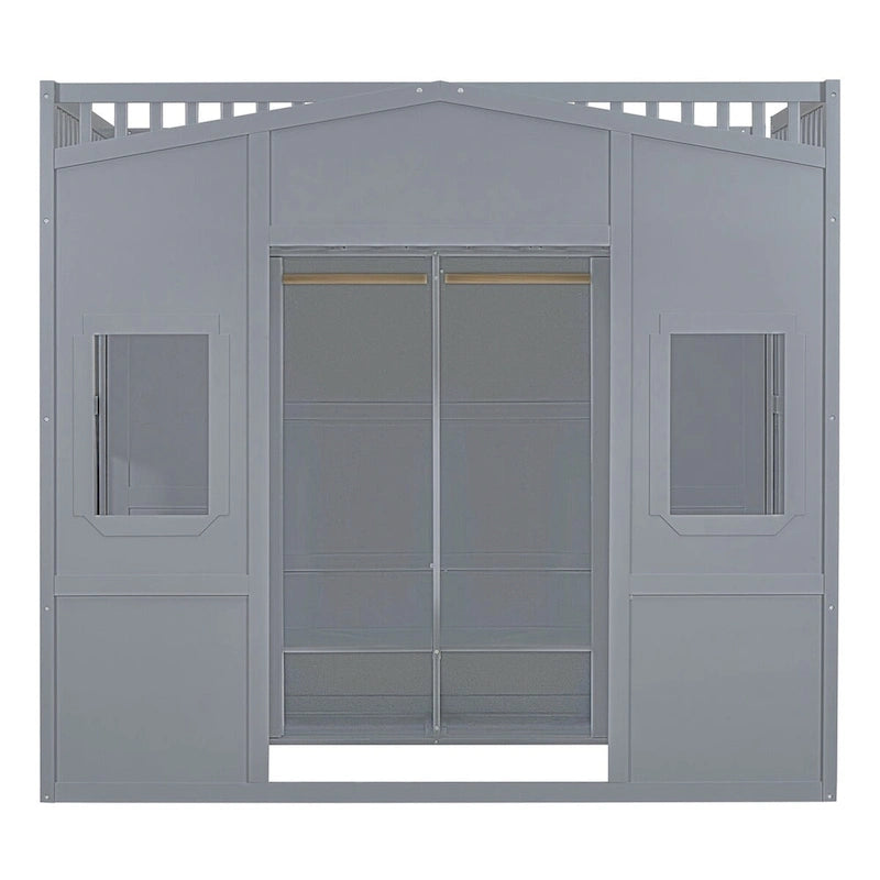 Full Size House Loft Bed With Ladder and Wardrobe