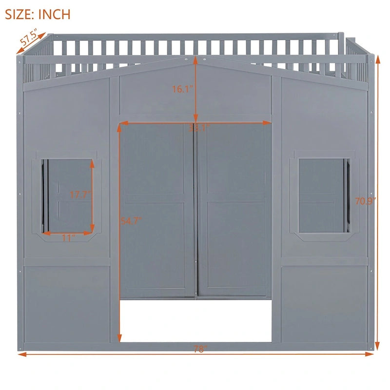 Full Size House Loft Bed With Ladder and Wardrobe