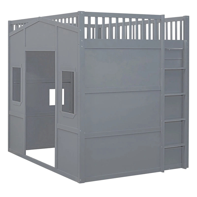 Full Size House Loft Bed With Ladder and Wardrobe