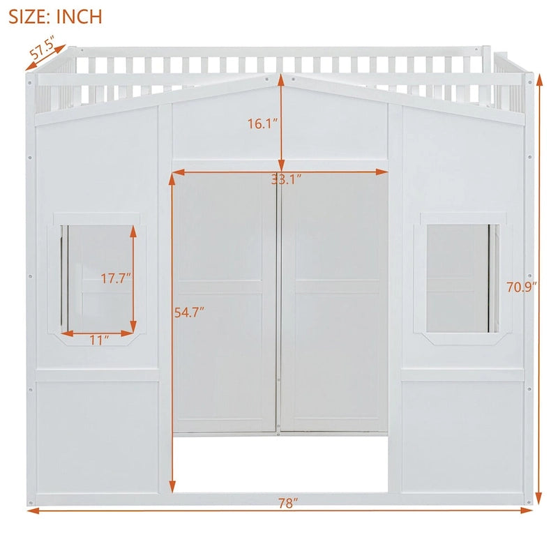Full Size House Loft Bed With Ladder and Wardrobe