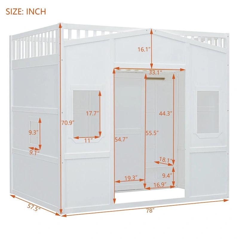 Full Size House Loft Bed With Ladder and Wardrobe