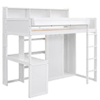 Wooden Twin Size Loft bed with Multiple Storage Shelves and Wardrobe