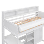 Wooden Twin Size Loft bed with Multiple Storage Shelves and Wardrobe