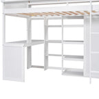 Wooden Twin Size Loft bed with Multiple Storage Shelves and Wardrobe