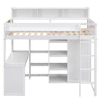 Wooden Twin Size Loft bed with Multiple Storage Shelves and Wardrobe