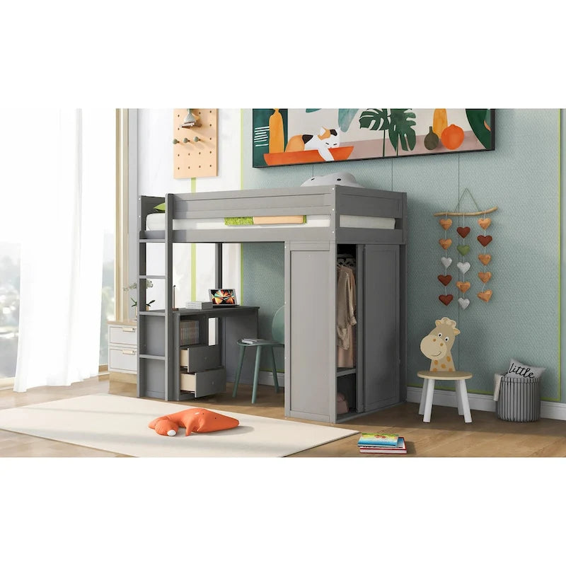 Wood with Wardrobes and 2-Drawer Desk with Cabinet