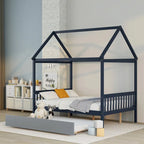 Full Size House Bed with Trundle and Charming Roof Detail