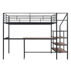 Black Full Metal Loft Bed with Desk & Storage Ladder
