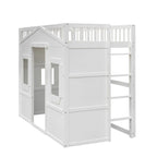 White Elegant Pine Wood Twin Size Loft Bed with Ladder