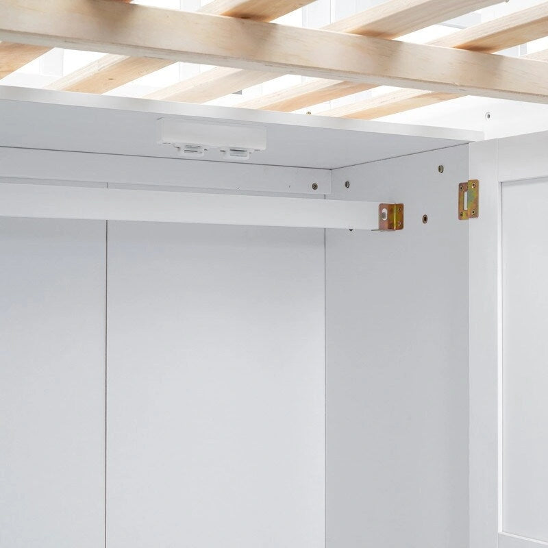 Wooden Full size Loft Bed with Bookshelf,Drawers,Desk,and Wardrobe