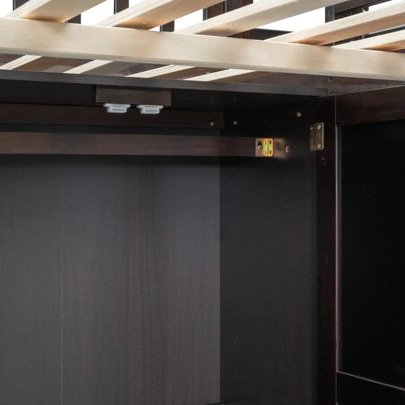 Wooden Full size Loft Bed with Bookshelf,Drawers,Desk,and Wardrobe