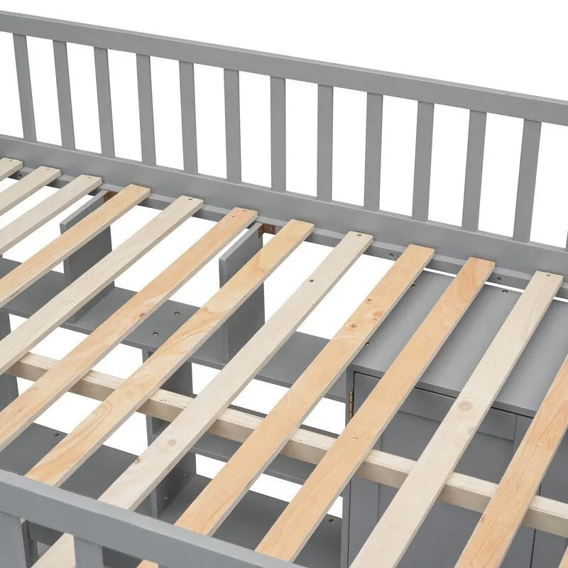 Wooden Full size Loft Bed with Bookshelf,Drawers,Desk,and Wardrobe