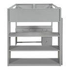 Full Size Loft Bed with Built-in Studying Desk, Solid Wood Bed Frame with 3-Tier Shelves and Storage Drawers, Versatile Bed