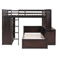 Full Size Loft Bed with a Twin Size Stand-Alone Bed, Shelves and Desk & Wardrobe