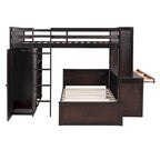 Full Size Loft Bed with a Twin Size Stand-Alone Bed, Shelves and Desk & Wardrobe