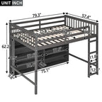Full Size Loft Bed with 8 Open Storage Shelves Cabinet and Built-In Ladder, Full Length Guardrail & Underbed Storage Space