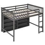 Full Size Loft Bed with 8 Open Storage Shelves Cabinet and Built-In Ladder, Full Length Guardrail & Underbed Storage Space
