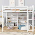 Full Size Loft Bed with 8 Open Storage Shelves Cabinet and Built-In Ladder, Full Length Guardrail & Underbed Storage Space