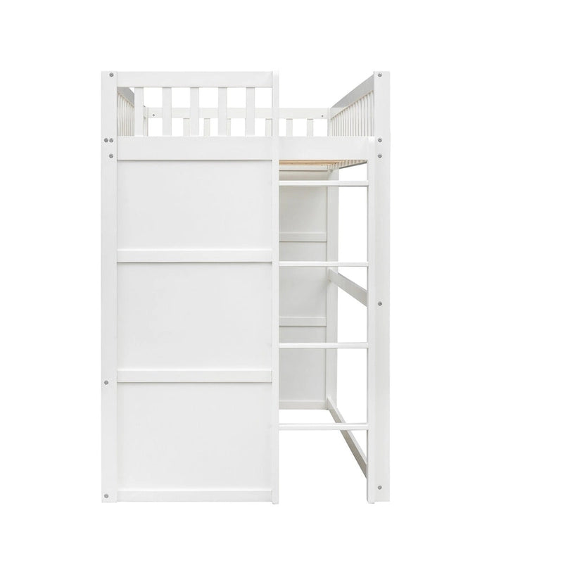 Elegant Pine Wood Twin Size Loft Bed, Ladder, Solid Construction