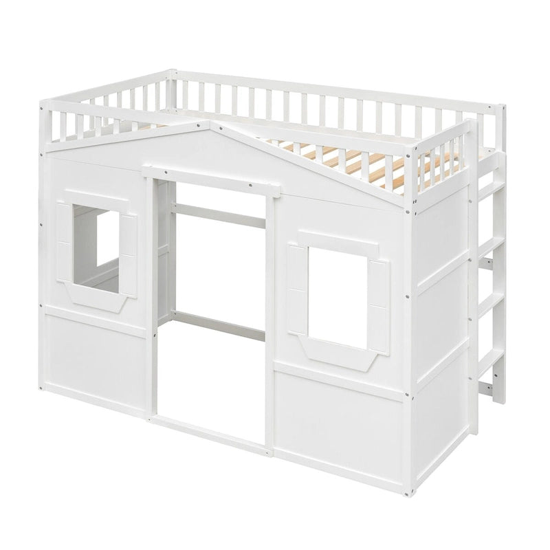 Elegant Pine Wood Twin Size Loft Bed, Ladder, Solid Construction