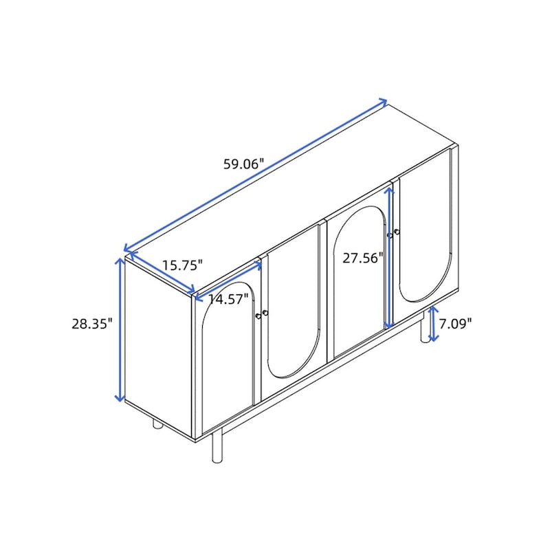 Functional 4-Door Intaglio Storage Cabinet with Pine Legs