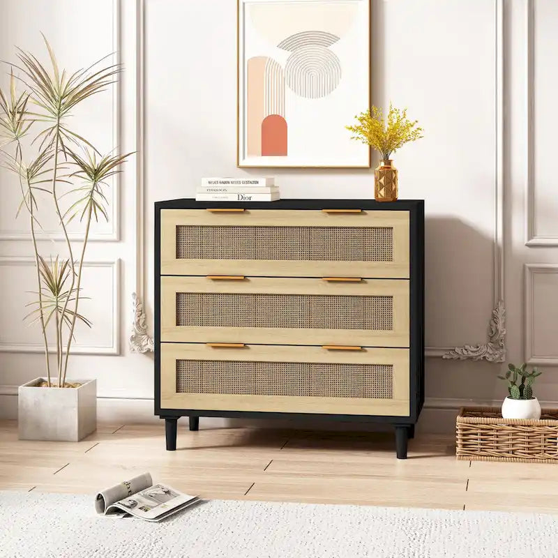3-Drawers Rattan Storage Cabinet for Bedroom,Living Room,Dining Room
