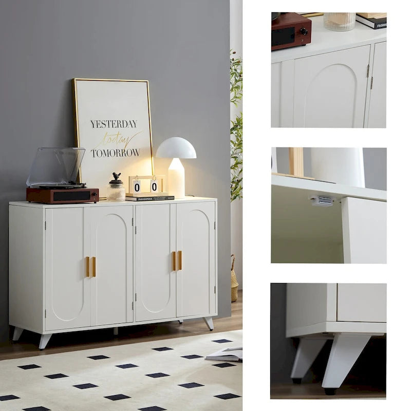Sideboard Buffet cabinet with 4 doors and removable shelves, for living room, dining room, ivory white