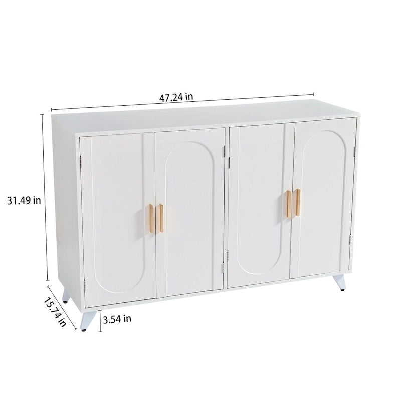Sideboard Buffet cabinet with 4 doors and removable shelves, for living room, dining room, ivory white
