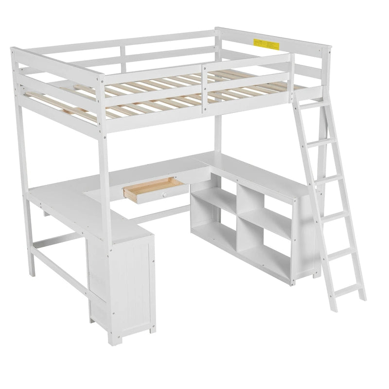 Full Size Loft Bed with U-shaped Desk
