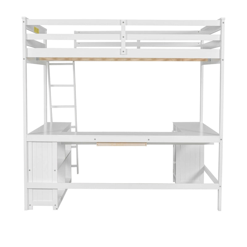 Full Size Loft Bed with U-shaped Desk
