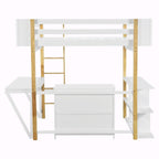 Wood Loft Bed With Built-in Storage Cabinet, Cubes, and Foldable Desk
