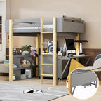 Wood Loft Bed With Built-in Storage Cabinet, Cubes, and Foldable Desk