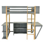 Wood Loft Bed With Built-in Storage Cabinet, Cubes, and Foldable Desk