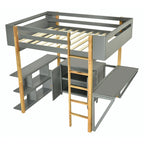 Wood Loft Bed With Built-in Storage Cabinet, Cubes, and Foldable Desk