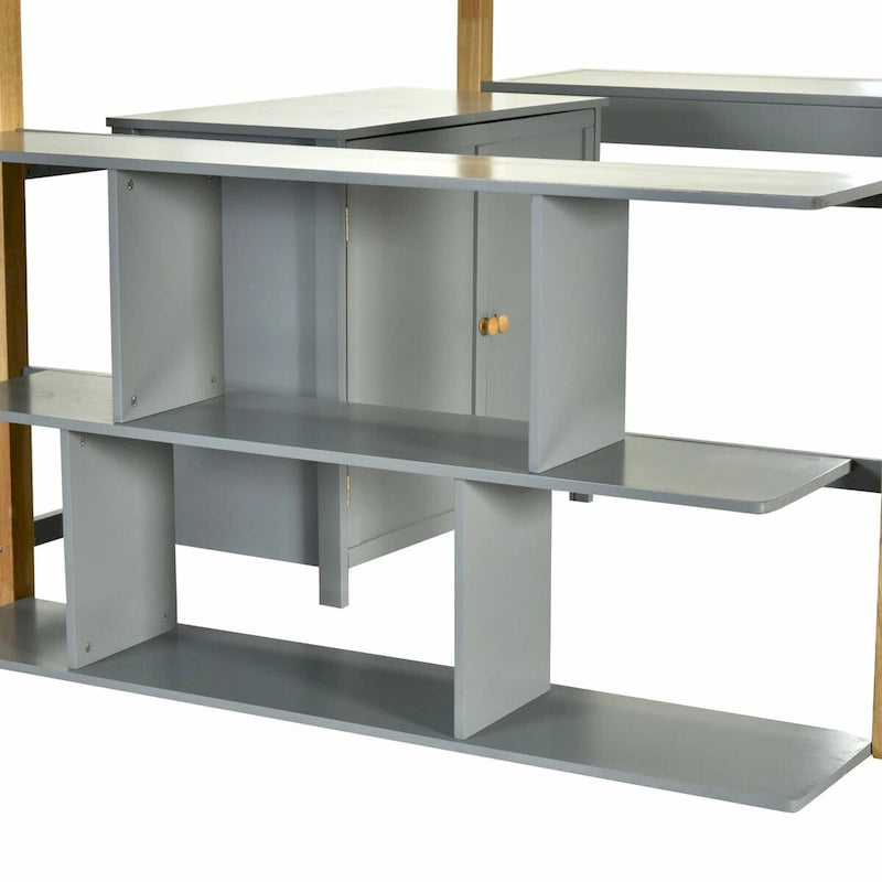 Wood Loft Bed With Built-in Storage Cabinet, Cubes, and Foldable Desk