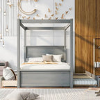 Wood Full Canopy Bed with Included Trundle for Additional Sleep Space