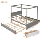 Wood Full Canopy Bed with Included Trundle for Additional Sleep Space