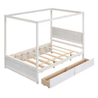 Wood Full Canopy Bed with Included Trundle for Additional Sleep Space