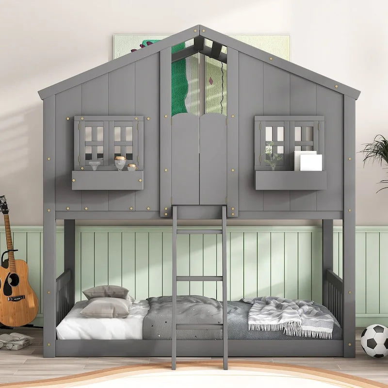 win over Twin House Bunk Bed with Roof