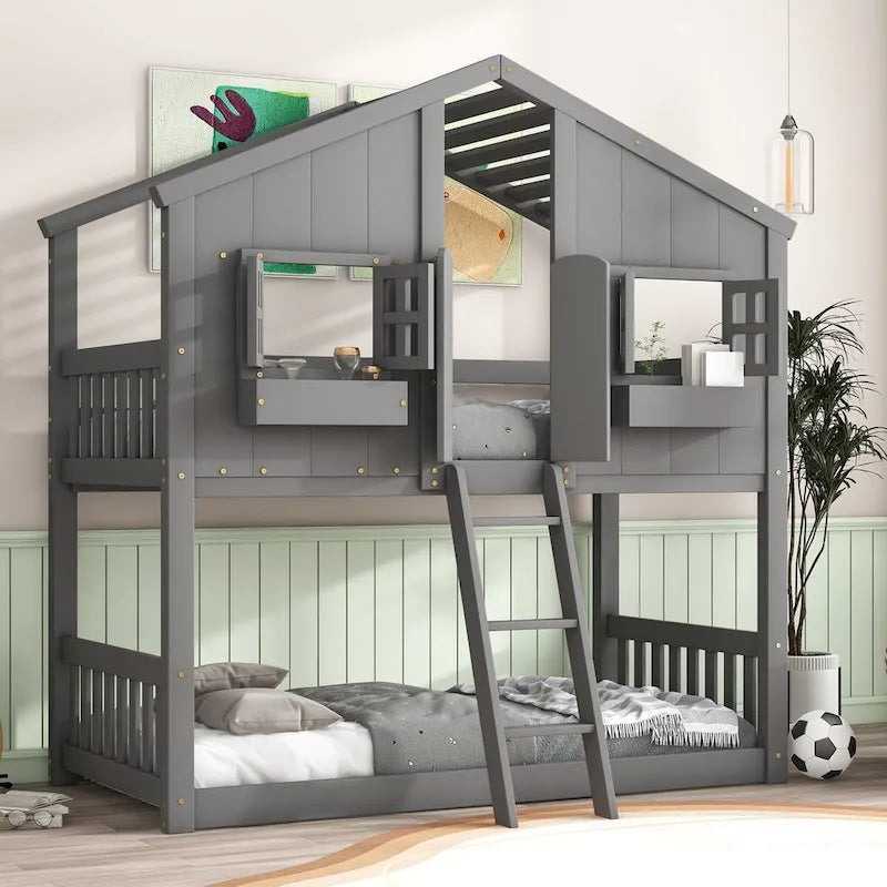 win over Twin House Bunk Bed with Roof
