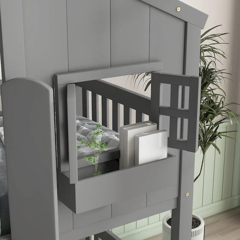 win over Twin House Bunk Bed with Roof