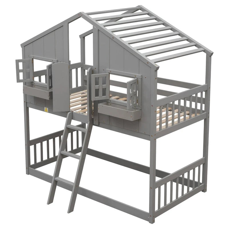 win over Twin House Bunk Bed with Roof