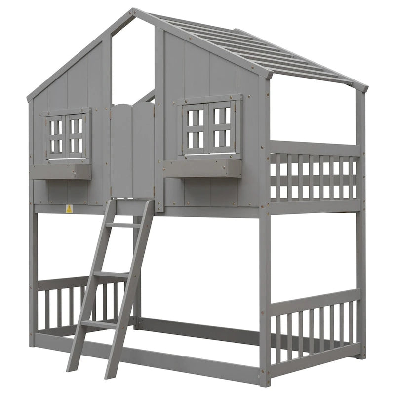 win over Twin House Bunk Bed with Roof