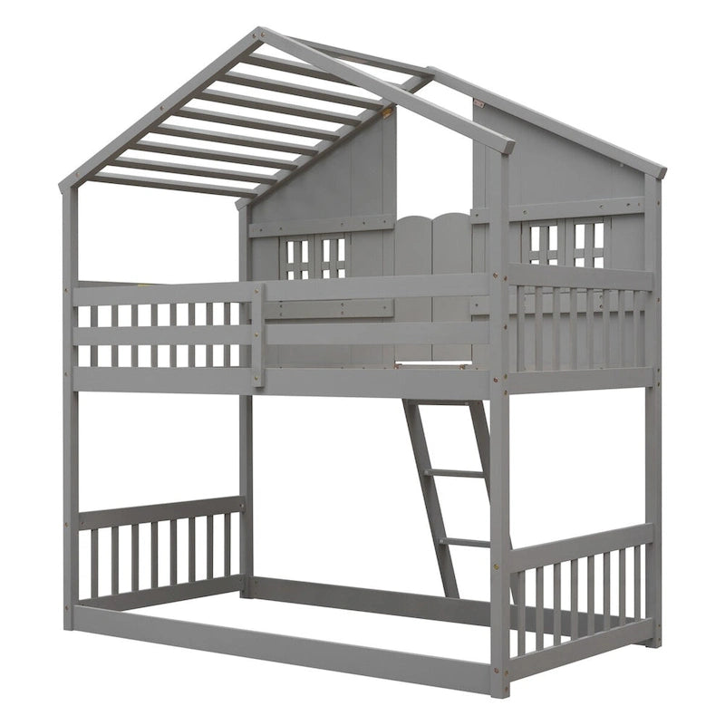 win over Twin House Bunk Bed with Roof