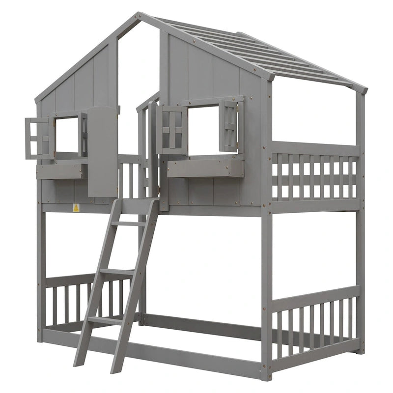 win over Twin House Bunk Bed with Roof